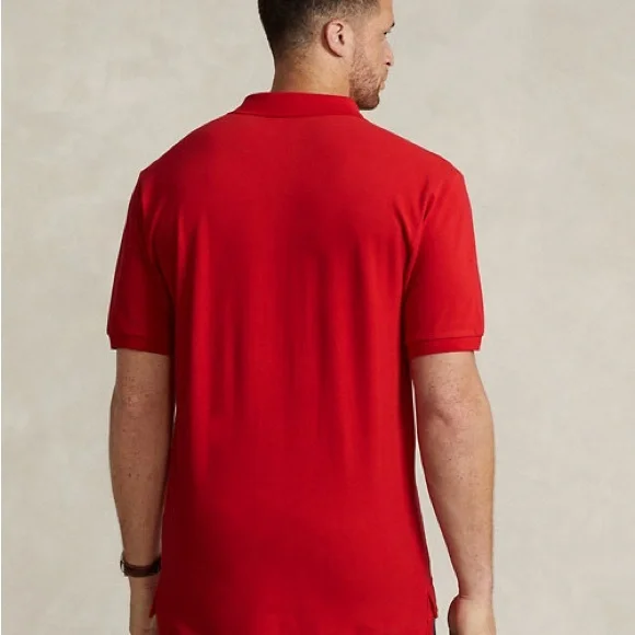 Polo by Ralph Lauren Men's Short Sleeve Vintage Pique Polo Logo Shirt, Color Red - Picture 5 of 7